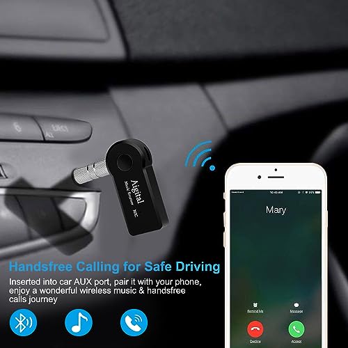Bluetooth Receiver for Music Streaming, Mini Wireless Adapter for Car, 8-Hour Battery Life, Handsfree Calls, Aux to Bluetooth Adapter for Car, Home Stereo, Headphones, Speakers