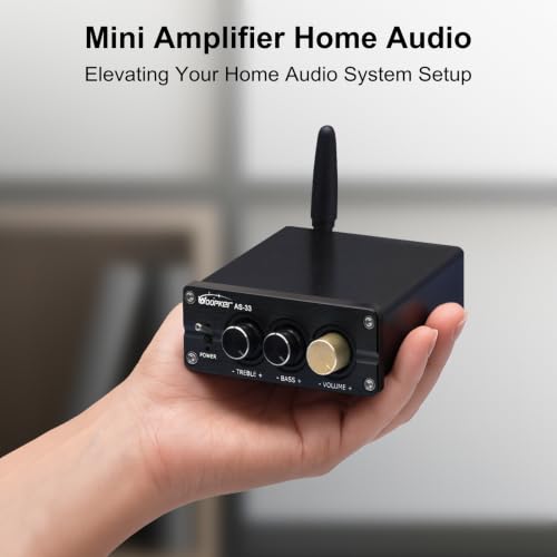 AS-33 Bluetooth Stereo Amplifier, 2 Channel Home Audio Component Amplifiers for Passive Speakers, Mini Class D Amp Audio Receiver Max 600W for Indoor, Outdoor, Garage, Ceiling, Bookshelf Speaker