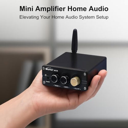 AS-33 Bluetooth Stereo Amplifier, 2 Channel Home Audio Component Amplifiers for Passive Speakers, Mini Class D Amp Audio Receiver Max 600W for Indoor, Outdoor, Garage, Ceiling, Bookshelf Speaker