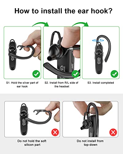 New Bee Bluetooth Earpiece V5.0 Wireless Handsfree Headset with Microphone 24 Hrs Driving Headset 60 Days Standby Time for iPhone Android Samsung Laptop Trucker Driver (Black) - color: Black