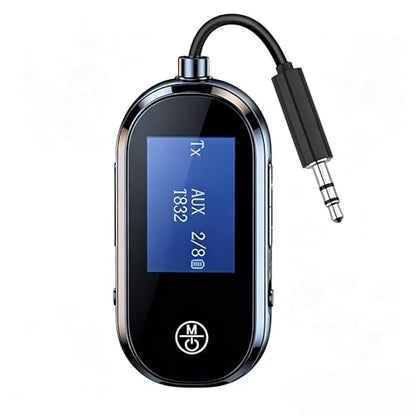Airplane Bluetooth 5.3 Transmitter Receiver with LCD Display Low Latency | 3.5MM AUX Jack Adapter on Flight,TV,Car Stereo,Portable Wireless Adapter for Headphones,2-in-1 Wireless Bluetooth Adapter