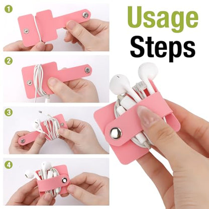 5 PCS Cord Organizer Earbuds Holder, Small Silicone Cable Organizer Winder Manager for Earphone Phone Charger, Reusable Cable Straps Wire Keeper Home Office Kitchen School