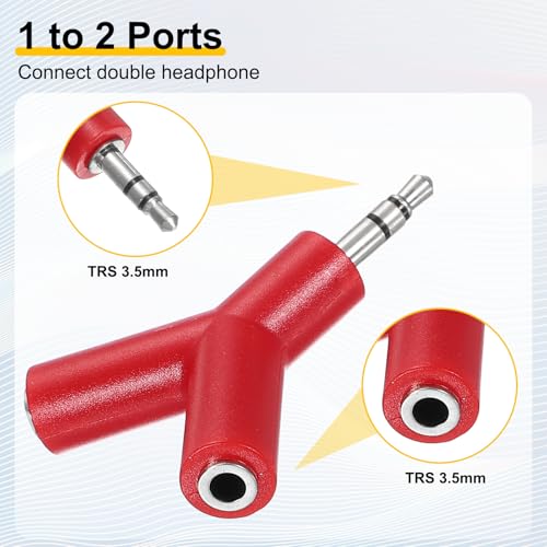 MECCANIXITY Headphone Splitter Adapter, 3.5mm Male to 2 Port Female Y Jack Aux Stereo Splitter for Phone Headset PS4 Switch Tablets, Red - color: Red