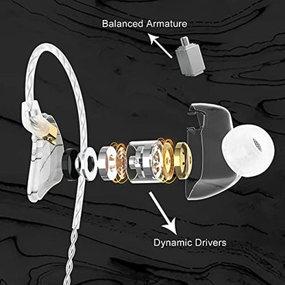 BASN MMCX in Ear Monitor,2DD+1BA Triple Driver Drummer IEM(Porcelain White) - color: Porcelain White