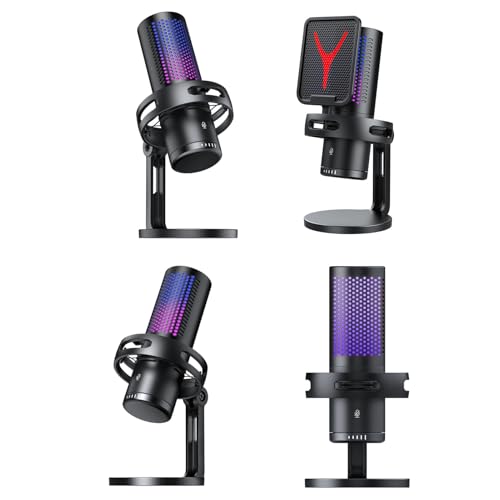 Gaming USB Microphone for PC, Condenser Mic with Quick Mute & Volume Control, RGB Indicator, Shock Mount, for Streaming Podcast Studio Recording