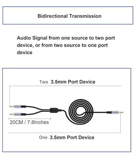 1/8" TRS Stereo Splitter Cable 10FT(Splitter 20cm), Male to Dual Male, 3.5mm Y-Splitter Stereo Cable, for Speakers, Headphone, Cell Phone PC Laptop, Perfect for Switching or Two Sets of Speakers - size: 10FT