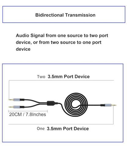 1/8" TRS Stereo Splitter Cable 10FT(Splitter 20cm), Male to Dual Male, 3.5mm Y-Splitter Stereo Cable, for Speakers, Headphone, Cell Phone PC Laptop, Perfect for Switching or Two Sets of Speakers - size: 10FT