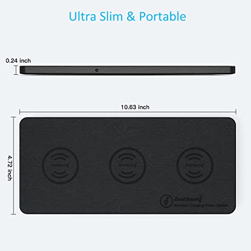ZealSound Wireless Charging Pad, 3 in 1 Charger Mat for iPhone, Samsung Galaxy, Pixel, AirPods & Galaxy Buds, 24W Adapter Included, Ultra Slim, Case Friendly, PU Leather, for Home Office & Travel - color: Black 1