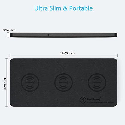 ZealSound Wireless Charging Pad, 3 in 1 Charger Mat for iPhone, Samsung Galaxy, Pixel, AirPods & Galaxy Buds, 24W Adapter Included, Ultra Slim, Case Friendly, PU Leather, for Home Office & Travel - color: Black 1