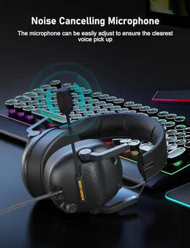 SENZER SG500 Gaming Headset with Noise Cancelling Microphone Black | Surround Sound Wired Gaming Headset Memory Foam Padding - Portable Foldable Headphones for PC, PS4, PS5, Xbox One, Switch - color: Black