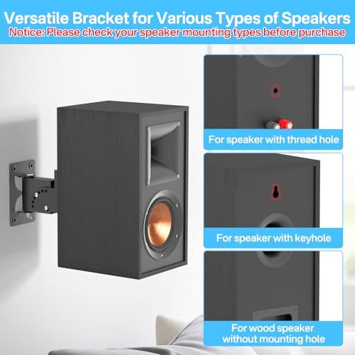 Metal Universal Speaker Wall Mount for Surround Sound Speaker Mounts - Swivel & Tilt Adjustable Wall Mounts for LG, Samsung, Vizio, Roku, Sony Speakers Mounting Bracket Hold up to 30lbs, 2 Pack