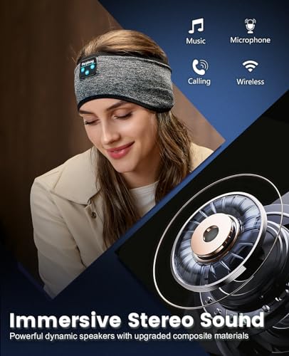 Perytong Sleep Headphones Wireless, Bluetooth Sports Headband Headphones with Ultra-Thin HD Stereo Speakers Perfect for Sleeping,Workout,Jogging,Yoga,Insomnia, Air Travel, Meditation (BlackGrey) - color: BlackGrey