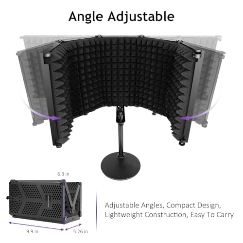 Microphone Isolation Shield, 5 Panels Sound Proof Mic Shield with Mic Stand, High Density Absorbent Foam Mic Isolation Shield for Recording Studio Vocal Booth Equipment - size: 5P(26.5"x9.9")