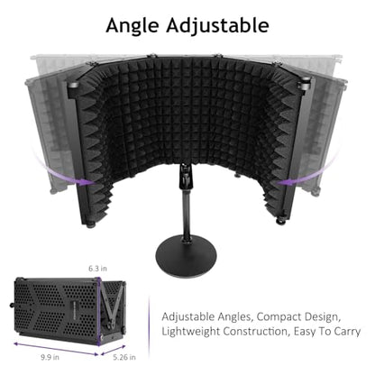 Microphone Isolation Shield, 5 Panels Sound Proof Mic Shield with Mic Stand, High Density Absorbent Foam Mic Isolation Shield for Recording Studio Vocal Booth Equipment - size: 5P(26.5"x9.9")