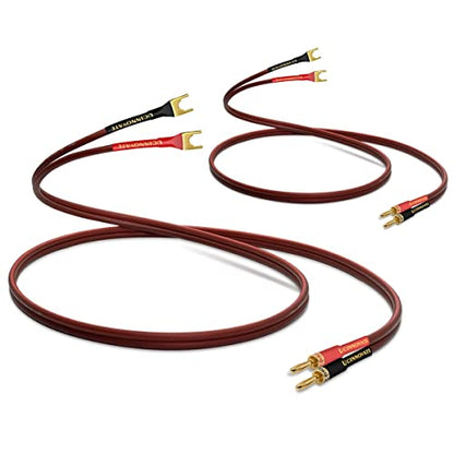 UCINNOVATE 2 Pack HiFi OFC Speaker Cable with Banana Plug to Jumper Spade, Banana Plug to U Fork Plug 14AWG Speaker Wire Cord Jumper Bridge Cable for Speaker Amplifier (6.56FT) - style: 2x 2m OFC Speaker Cables