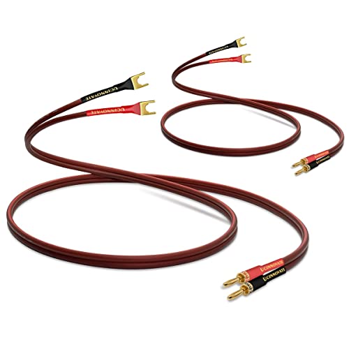 UCINNOVATE 2 Pack HiFi OFC Speaker Cable with Banana Plug to Jumper Spade, Banana Plug to U Fork Plug 14AWG Speaker Wire Cord Jumper Bridge Cable for Speaker Amplifier (6.56FT) - style: 2x 2m OFC Speaker Cables