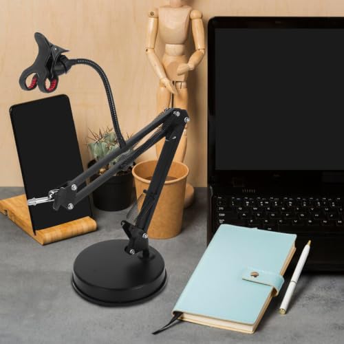 Adjustable Microphone Desk Stand with Stable Arm Supports and 3/8" Thread, Metal and Plastic Low Profile Mic Table Stand for Recording and Voice Recognition