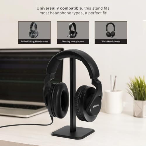 Audio-Technica ATH-M20x Closed-Back Over-Ear Professional Monitor Headphones, Black, Bundle with Desktop Stand
