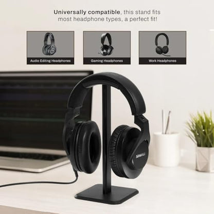 Audio-Technica ATH-M20x Closed-Back Over-Ear Professional Monitor Headphones, Black, Bundle with Desktop Stand