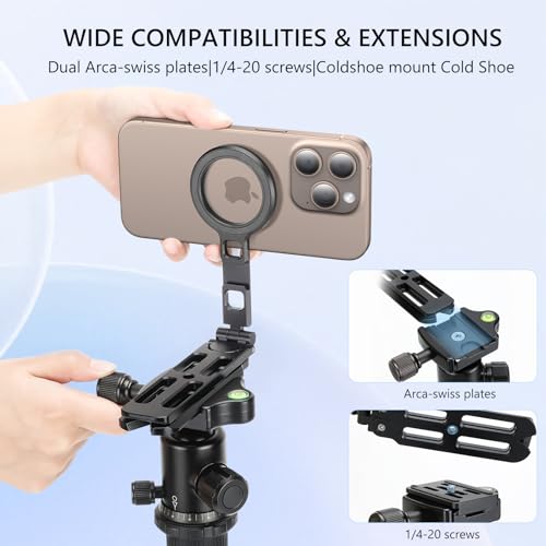 VRIG MG-21 Magnetic Phone Tripod Stand for iPhone, Aluminum Alloy Mini Foldable Tripod for Desk/Handheld, Cold Shoe Expansion Mount, Compatible with 1/4 Screw & Arca-Swiss Plates - size: MG-21 Tripod