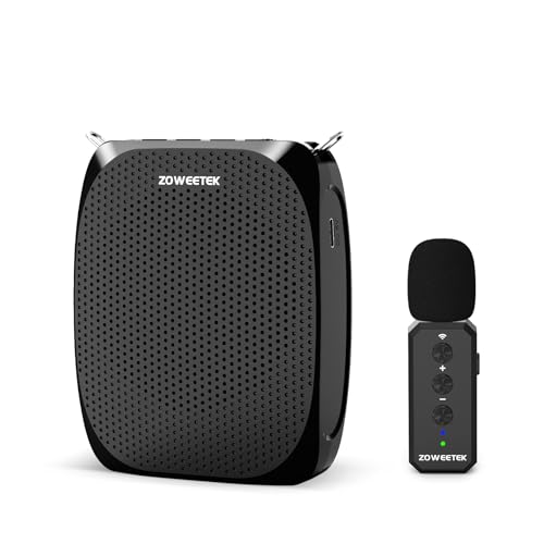 ZOWEETEK Wireless Voice Amplifier with Lavalier Mic for Teachers | Portable Speaker, Clip-On Microphone, Mini Design, Personal Mic System, for Speech, Meeting, Yoga - color: Black