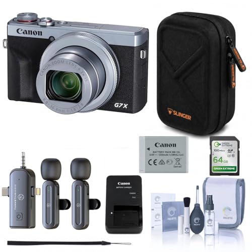 Canon PowerShot G7 X Mark III Digital Camera Bundle with 64GB SD Card, Wireless Lavalier Microphone System, Hardshell Camera Case, Card Reader & Cleaning Kit (Silver)