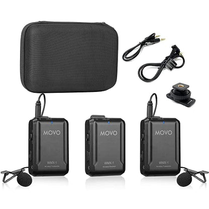 Movo WMX-1-DUO 2.4GHz Dual Wireless Lavalier Microphone System, Compatible with DSLR Cameras, Camcorders, iPhone, Android Smartphones, and Tablets, 200ft Audio Range, Great for Teaching Tutorials - style: 2 Transmitters