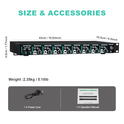 8-Channel Headphone Mixing Distribution Amplifier, Mountable High-Power Headphone Splitter Amp with Mono/Stereo Modes, 16 Headphone Outs, LED Meters for Studio & Live Sound Monitoring