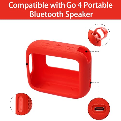 for JBL Go 4 Waterproof Bluetooth Speaker Silicone Cover, Red | Snug Fit, Portable Carabiner Clip, Shock Absorption, Drop Protection, Travel Lightweight Design, Protective Skin Case - color: Red Case