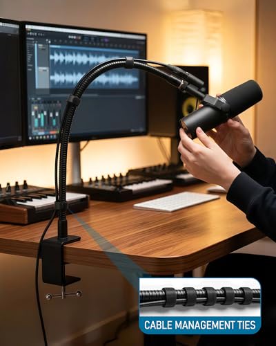 KC32 19-Inch Gooseneck Mic Stand, Heavy-Duty Desk Clamp for Podium | Flexible Arm Microphone Holder, Lectern Mount, 5/8-27 Thread, 3/8-16 Adapter, Mic Clip, Podcast, Pulpit, Studio, 2.8 lb Load - size: 19-INCH