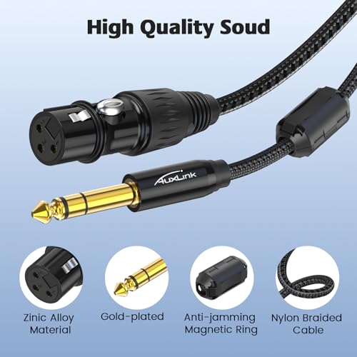 XLR Female to 1/4 Cable 6ft 2 Pack, Balanced TRS to 6.35mm Gold-Plated Connectors Nylon Braided, Quarter Inch to XLR Female Cable - size: XLR Female 6ft 2pack