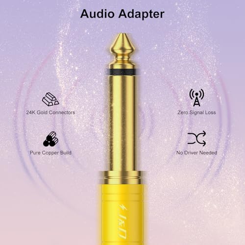 J&D RCA to 1/4 Audio Adapter 4-Pack, 6.35mm Mono Plug Male to RCA Female Connector, Gold-Plated Guitar Connectors, Yellow - color: Yellow