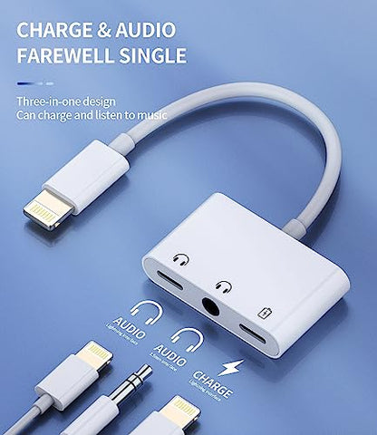 Lightning to 3.5mm Headphone Converter(2Pack) 3in1 MFI Certified for iPhone AUX Adapter Dongle for 11 12 13 14 Pro Max 6 7 8 Plus X XR for iPad Music Cord Audio Charger Jack Cable Splitter