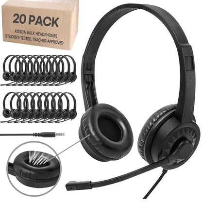 20 Pack Bulk Headset with Microphone for Classroom, Noise Canceling Computer Headphones with Microphone for Office, Durable 3.5mm Wired Headset with Mic for Meetings Laptop PC - size: 20 Pack