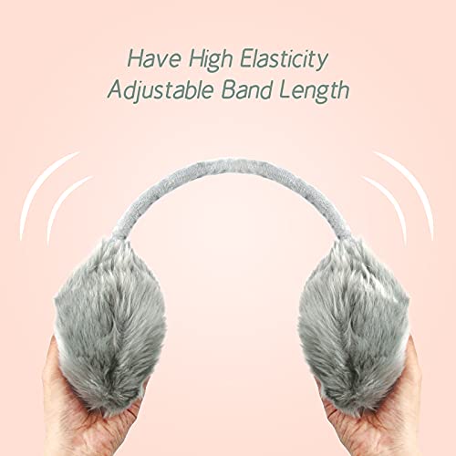 POXIMI Women Winter Earmuffs Girl Ski Adjustable Ear Covers for Kid Cute Bow Ear Warmer Outdoor Earmuff Fleece Lining - color: B-grey