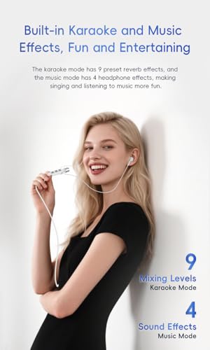 XOX KT03 Headphones with Karaoke HD Lavalier Microphone and Real-Time Ear Monitoring (Splitter Adapter,3.5mm, White) - color: White, style: 3.5mm jack