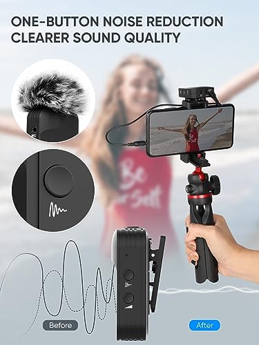Moman Wireless Lavalier Microphone, 2.4GHz Compact Wireless Lapel Mic System with Noise Cancellation Transmission 8H Battery Life for DSLR Cameras/Smartphone/Tablet/Live Streaming (C1 Solo) - size: C1