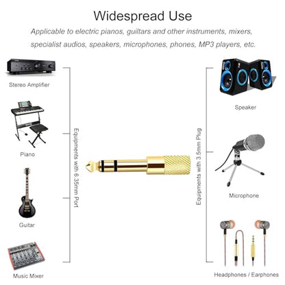 [Updated Version 5-Pack Stereo Audio Adapter 6.35mm (1/4 inch) Male to 3.5mm (1/8 inch) Female Headphone Jack
