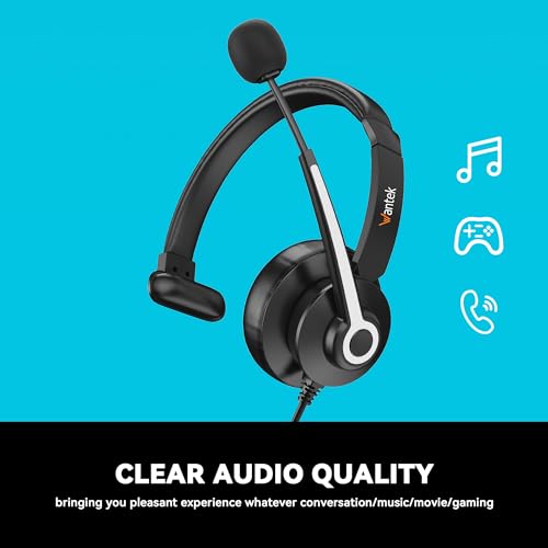 Wantek USB & 3.5mm Headset with Mic for PC/Laptop,Wired Headset with Noise-Cancelling Microphone & Audio Controls Perfect for Home Office Online Class Skype Zoom Call Center Webinar,Monaural - color: USB+3.5mm(Monaural)