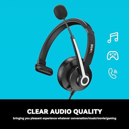 Wantek USB & 3.5mm Headset with Mic for PC/Laptop,Wired Headset with Noise-Cancelling Microphone & Audio Controls Perfect for Home Office Online Class Skype Zoom Call Center Webinar,Monaural - color: USB+3.5mm(Monaural)