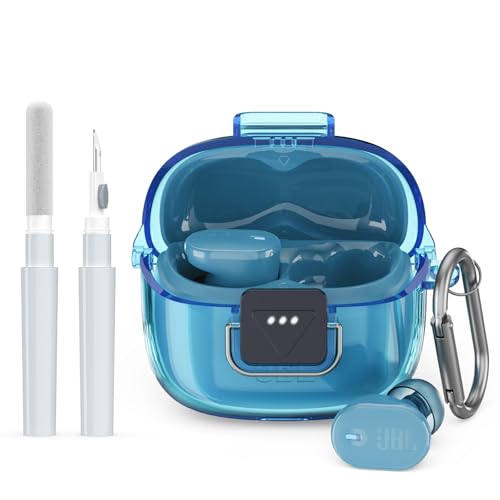WADVCU[Upgrade Secure Lock] for JBL Tune Buds 2 Case Cover with Cleaner kit, Protective TPU Transparent Hard Shell Compatible with JBL Tune Buds 2nd Gen Earbuds Charging Case with Keychain(Clear Blue) - color: Clear Bule