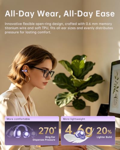 Open Ear Clip On Earbuds,Clip Headphones with Crystal Clear Sound | Ultra-Comfort for Driving Running Workout, Powerful Bass, 50H Playtime, Secure Fit, Hi-Res, IPX5, Bluetooth 6.0, Lavender - color: Lavender