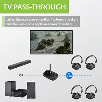 Avantree Quartet - Four Wireless TV Headphones with Transmitter | Group listening system with four headphones, no lip-sync delay, and. - style: Quartet