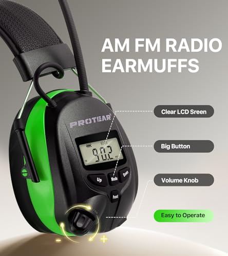 AM FM Radio Hearing Protection Earmuff, Bluetooth 5.4, 30SNR | Rechargeable Hearing Protectors with Gel Earpads, Headphones for Lawn Mowing, Construction, Chainsaw, Landscaping - color: Am/Fm+ Bluetooth-green