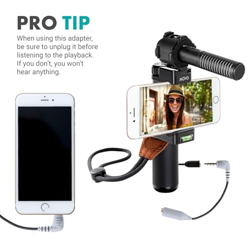 Movo MC3 3.5mm TRS to TRRS Adapter - Microphone Adapter for iPhone and Android Smartphones and Tablets