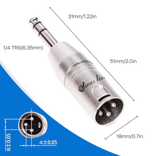 SINUS LIVE 4 Packs XLR Female Male to 1/4" TRS Adapter, Balanced XLR to Quarter Inch - color: Silver