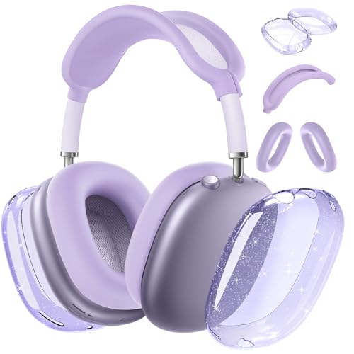 for AirPods Max case Cover,Anti-Scratch Ear Pad Case Cover/Ear Cups Cover/Headband Cover for AirPods Max. Clear Soft TPU and Silicone,Skin Scratch Proof. - color: 3PC-Glitter Light purple