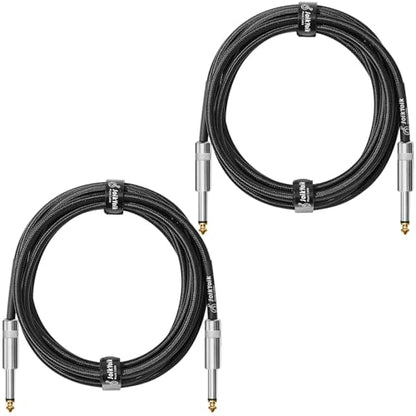 2-Pack 10 Feet Tweed Braided 1/4 Inch TS Guitar Cables, Black | Strain relief, Anti-kink, no signal loss, fit electric guitar, bass, amp - color: Black, size: 10ft
