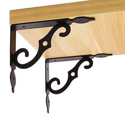 Acrux7 5.5 x 4.3 Inch Heavy Duty Black Metal Shelf Brackets - 12 Pack With Screws, L-Shaped Support Angle Brackets for Floating Shelves - size: 5.5“x4.3”, style: 12 pcs-black