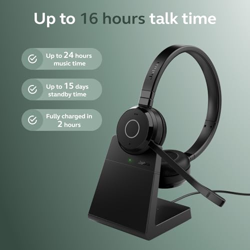 Jabra Evolve 65 TE (Third Edition) Wireless Headphones w/Charging Stand - Noise-Canceling Mic, 16 hr Battery Life, Connectivity, MS Teams Certified, Supports Other Platforms, Black - style: Dual-Ear, Charging Stand